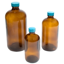 Safety-Coated Amber Glass Boston Round Bottles with Caps