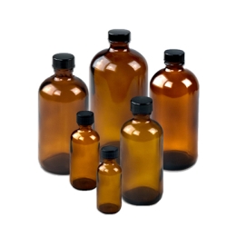 Amber Boston Round Glass Bottles with Caps